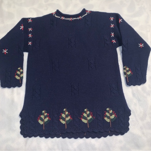 Belle Pointe Vintage Christmas Santa Sweater Sz M Navy Tassels Embroidery EUC - Picture 5 of 9